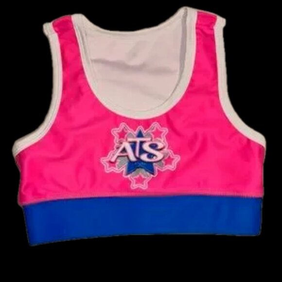 Vibrant Pink and Blue Racerback Tank Top gymnastics sports bra - Picture 3 of 7